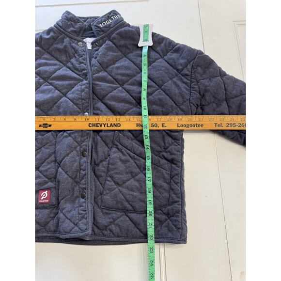 Peloton Women’s Blue Gray Quilted Together We Go Far Jacket Button Size Small - Picture 6 of 7